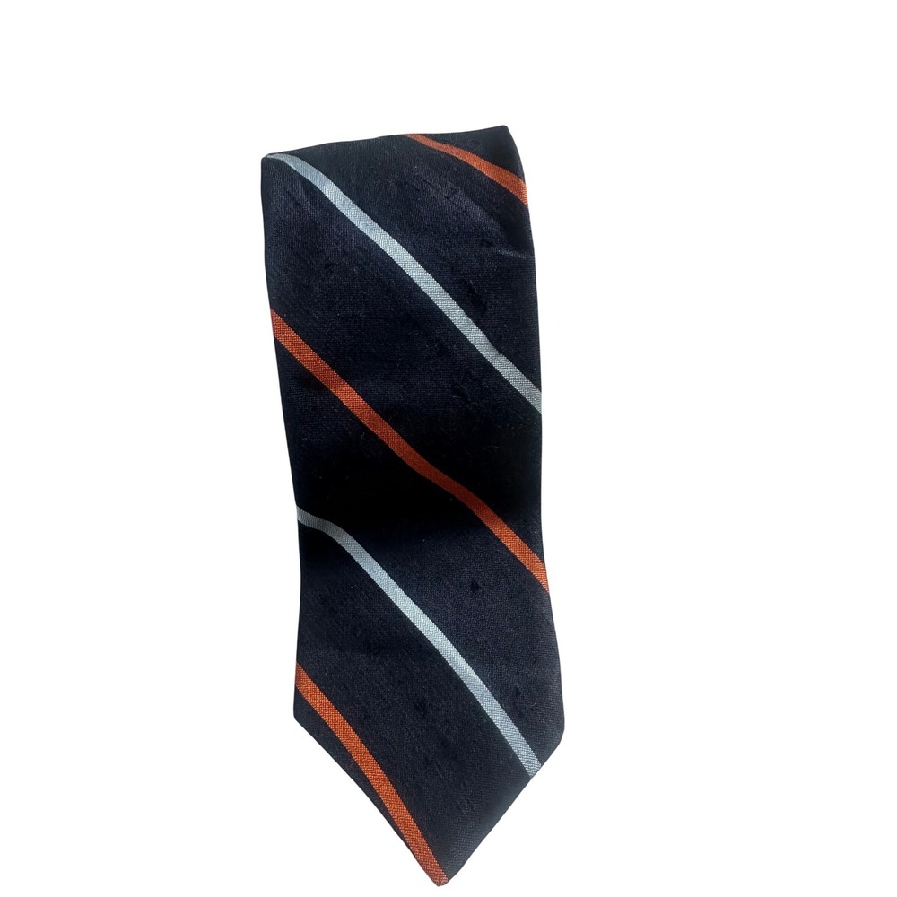 Jonathan Lake Silk Striped Tie Navy Orange Blue Tradition‎ Distinction Mens